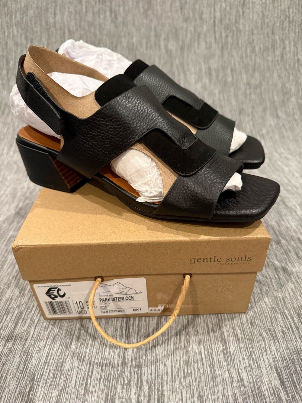 gentle souls Black Textured Leather Slingback Sandals